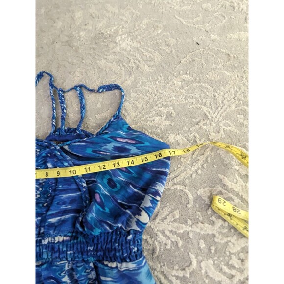 Charlie Jade Dress Womens sz S Sleeveless Maxi Blue Watercolor Faux Wrap Chiffon - Picture 12 of 16